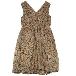 Rachael & Chloe Floral Chiffon V-Neck Sleeveless Pleated Dress Tan Medium Women